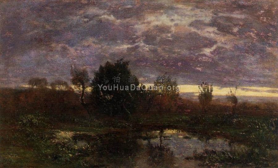 Pond at Sunset - 尤金·布丹